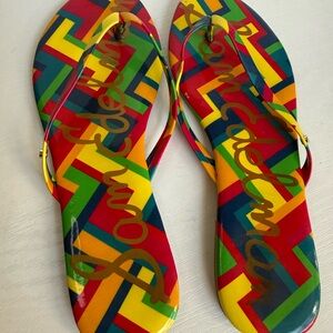 Sam Edelman Vibrant Multicolor Geometric Flip Flop Sandals